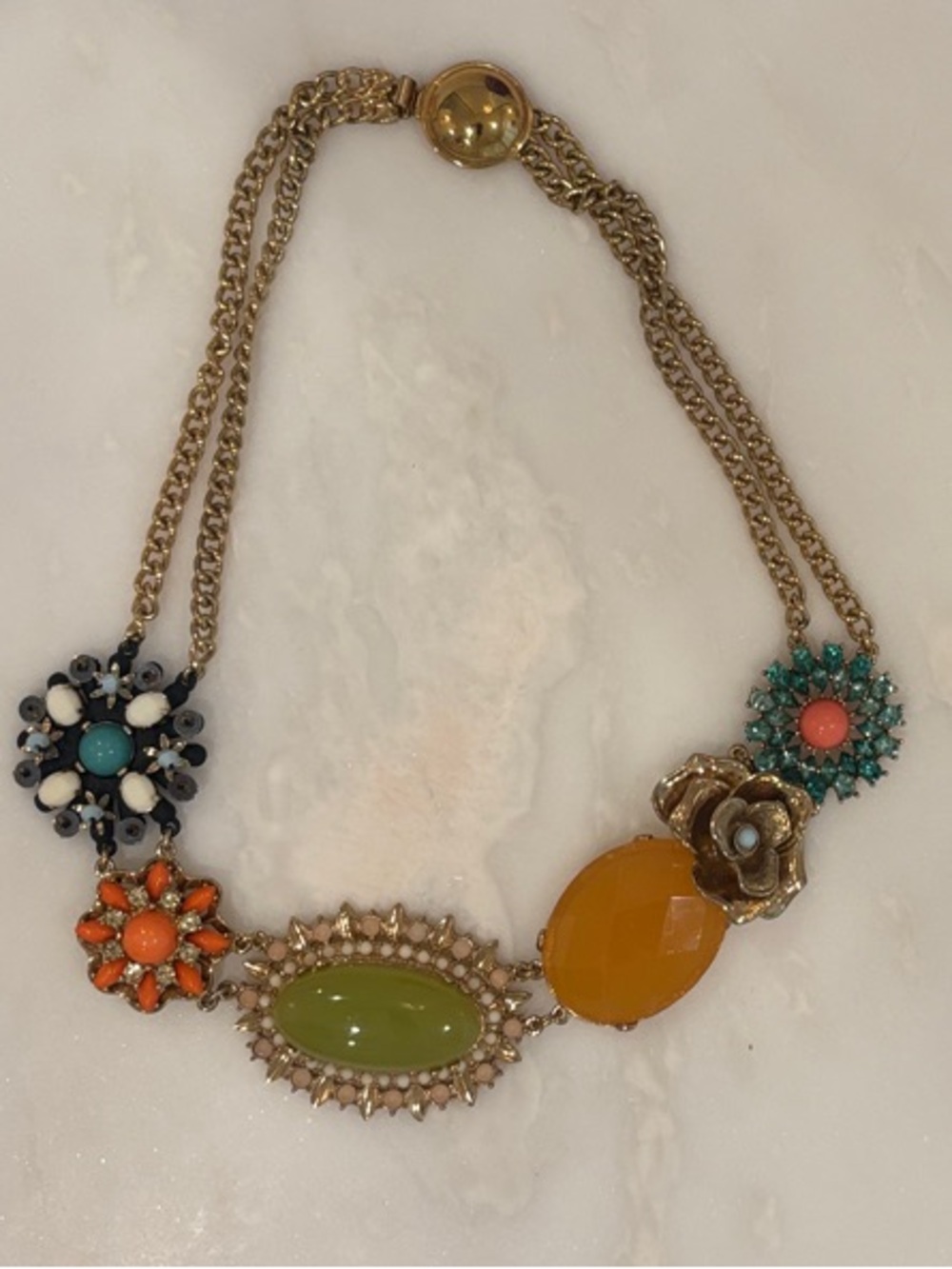 J. Crew Gold-Tone Floral Necklace with Multicolor Stones